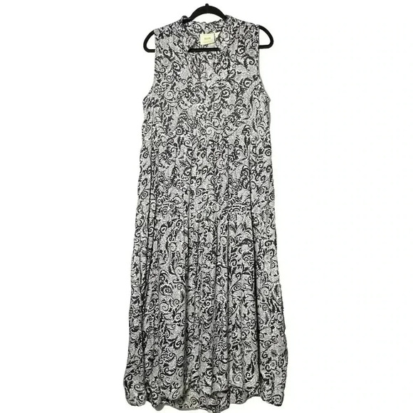 Maeve by Anthropologie Tiered midi Dress Size Medium Black White Summer casual - Picture 4 of 12